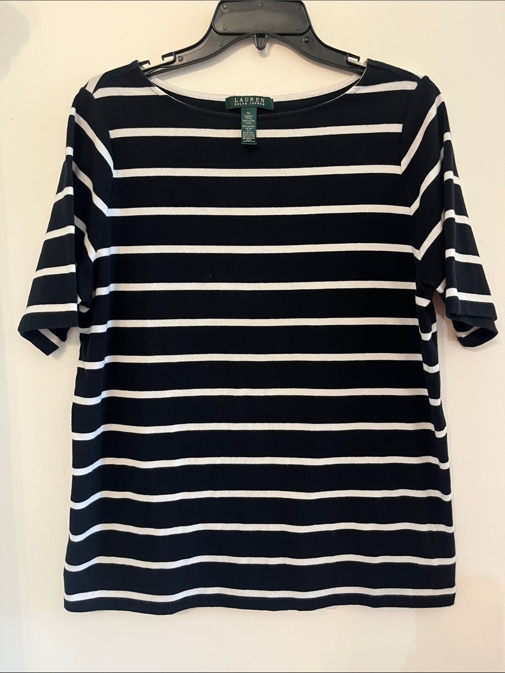 Ralph Lauren Black and White Striped Short-Sleeve Tee 1X